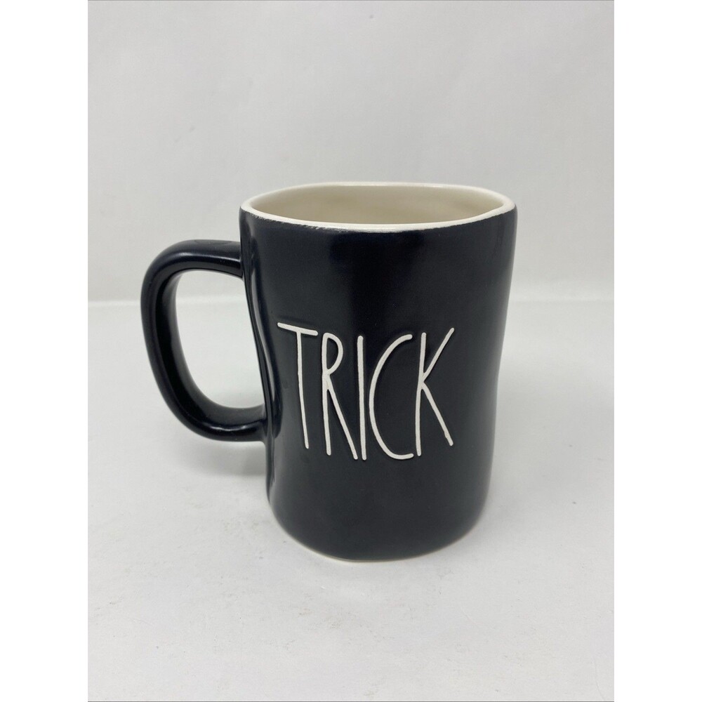 Rae Dunn TRICK TREAT Black White Rare Halloween Mug Large “M” Stamp Magenta